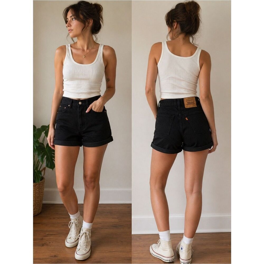 Vintage Levi’s 950 Relaxed Fit High Rise Denim Shorts Orange Tab